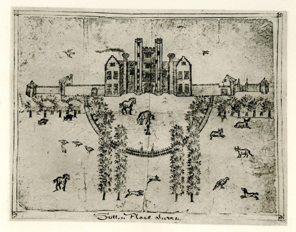 Old drawing, C16th, showing Gateway and Tower, North Front